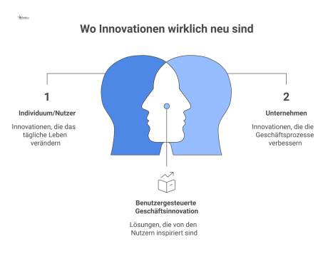  Vier konzentrische Kreise zur Subjektivität von Innovation, beschriftet von innen nach außen mit Individuum/Nutzer, Unternehmen, Branche/Markt und Volkswirtschaft.